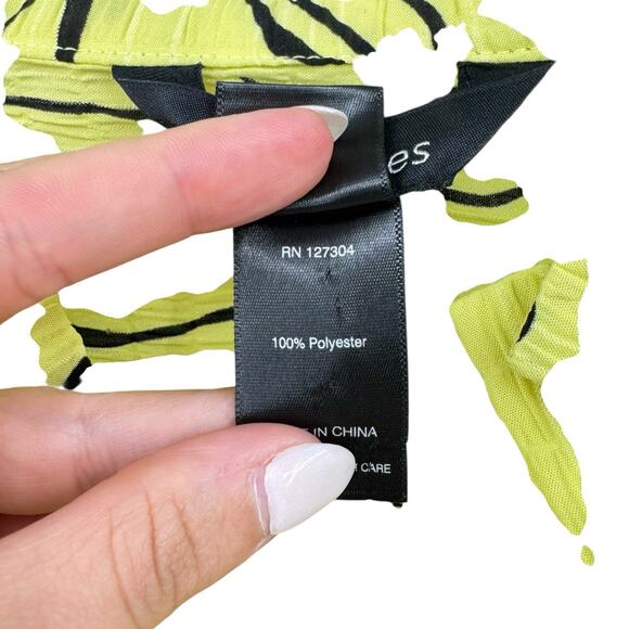 Ali Miles NWT Crinkle Crepe Neon Yellow & Black Abstract Wired Collar Tunic Top - Picture 11 of 12